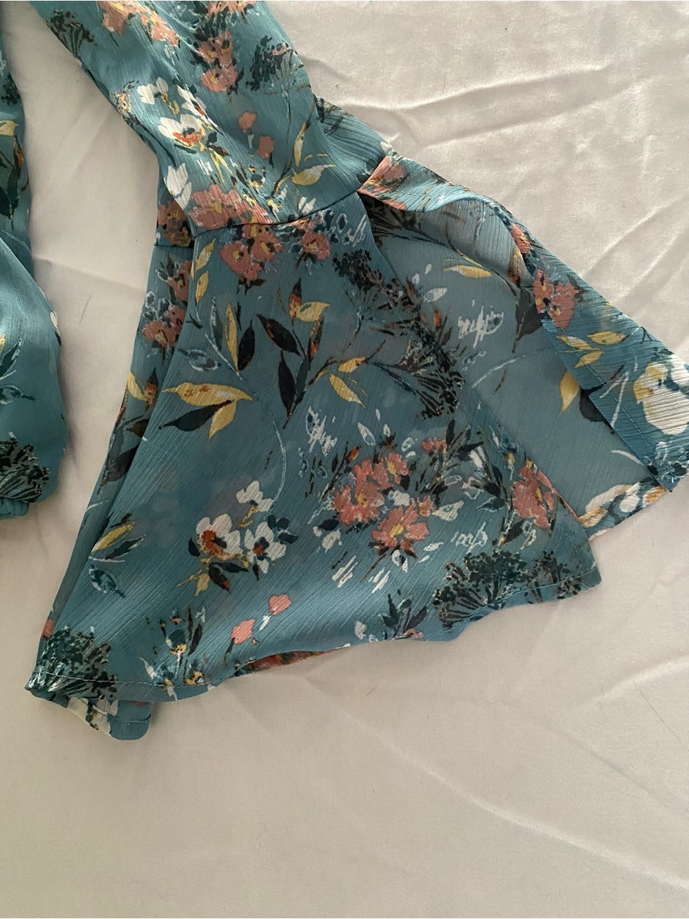 Iz Byer Teal Floral Off-Shoulder Ruffle Blouse - Picture 4 of 8